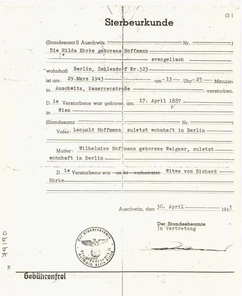 Sterbeurkunde Hilda Ehrke