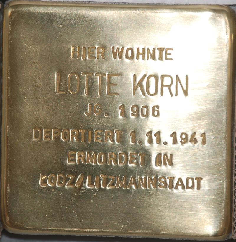 Stolperstein für Lotte Korn - Foto: Projekt-Stolpersteine Teltow-Zehlendorf