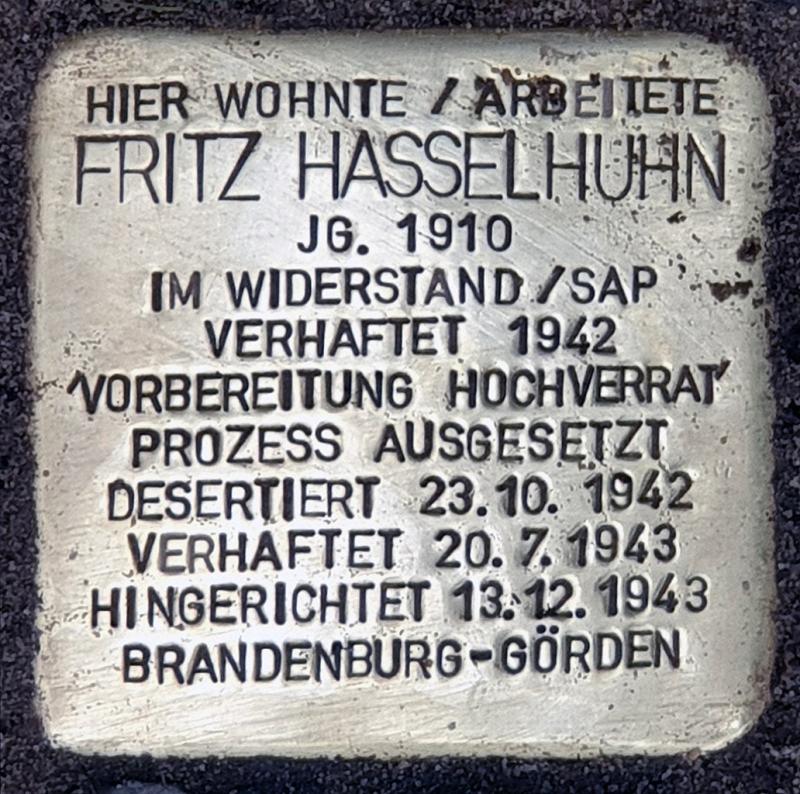Stolperstein Fritz Hasselhuhn © OTFW