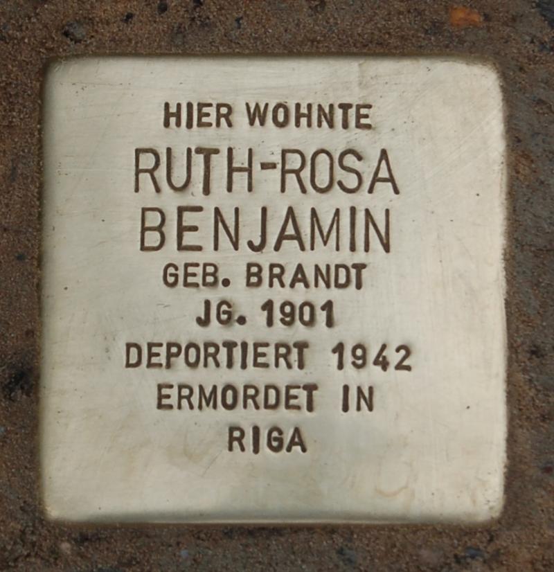 Stolperstein Ruth-Rosa Benjamin (c/o Projekt-Stolpersteine)