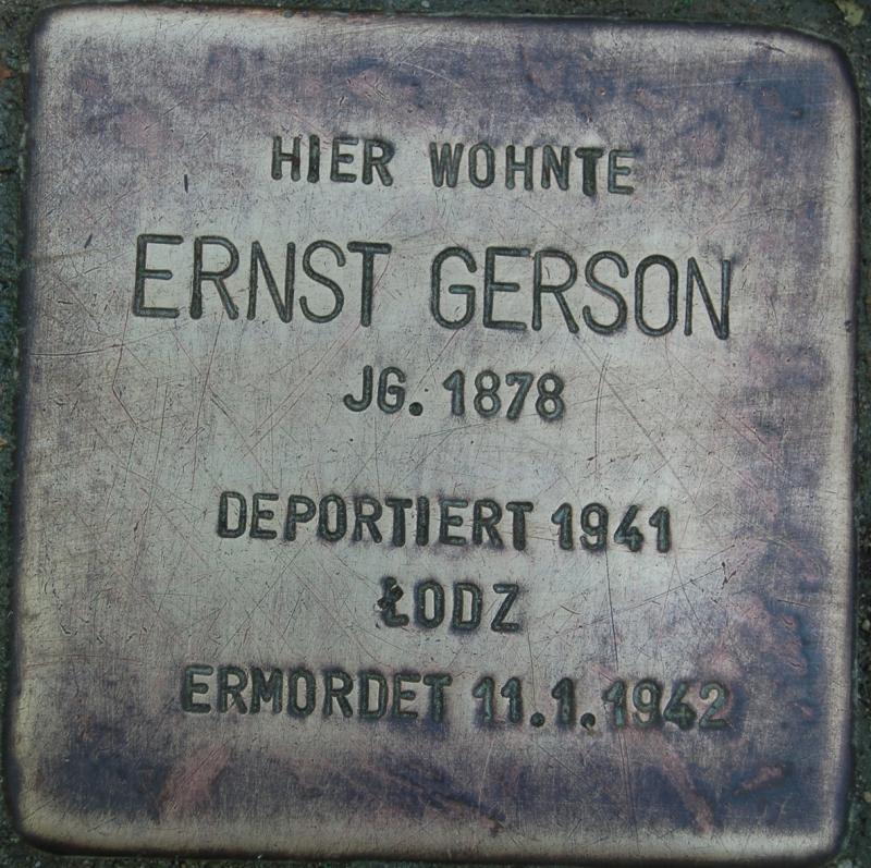 Stolperstein für Ernst Gerson - Foto: Projekt-Stolpersteine Teltow-Zehlendorf