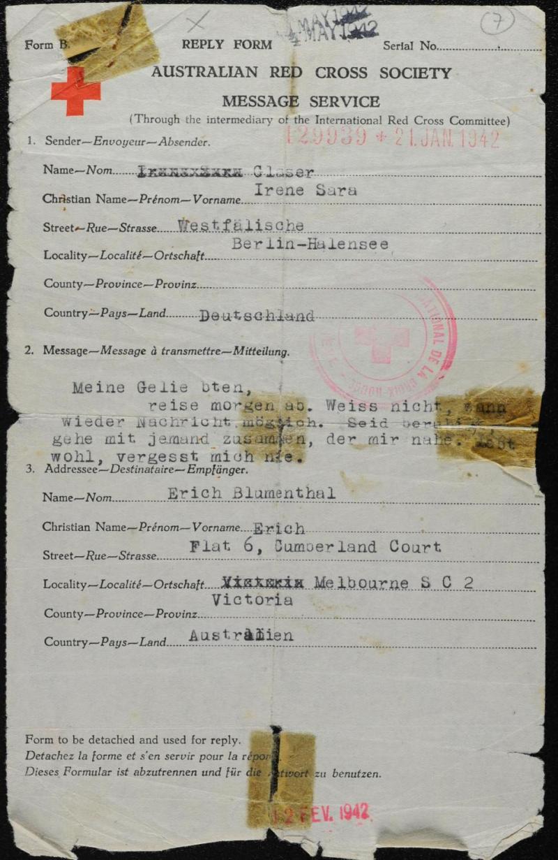 Rot-Kreuz-Telegramm 1942. Bild: Privatarchiv