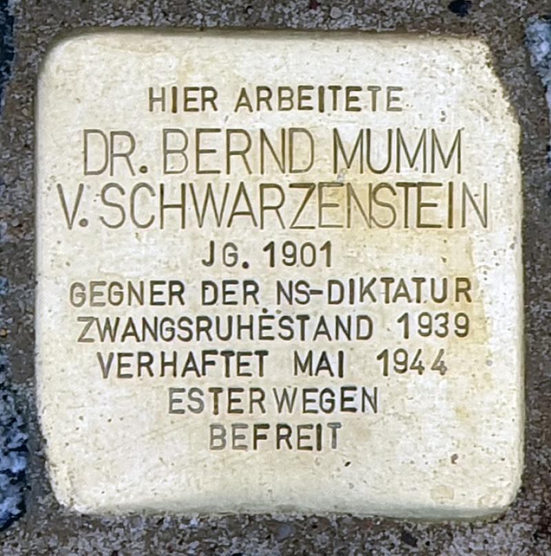Stolperstein für Bernd Mumm von Schwarzenstein  © OTFW