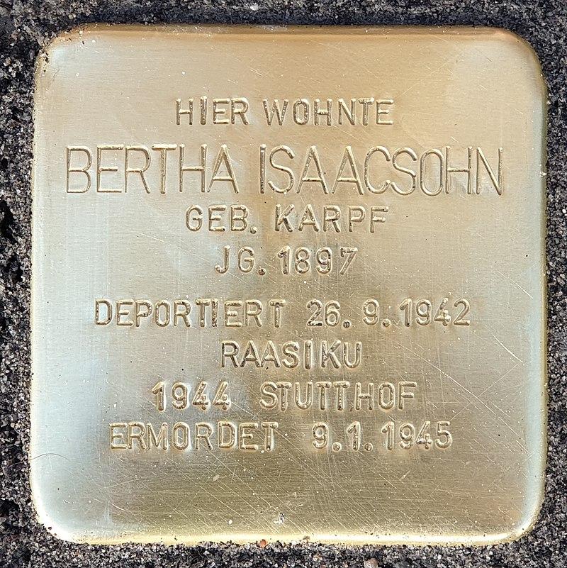 Stolperstein Bertha Isaacsohn, Foto: OTFW