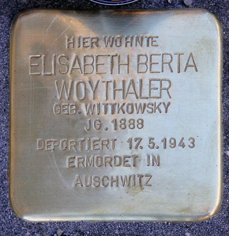 Stolperstein Elisabeth Berta Woythaler, geb. Wittkowsky  © OTFW