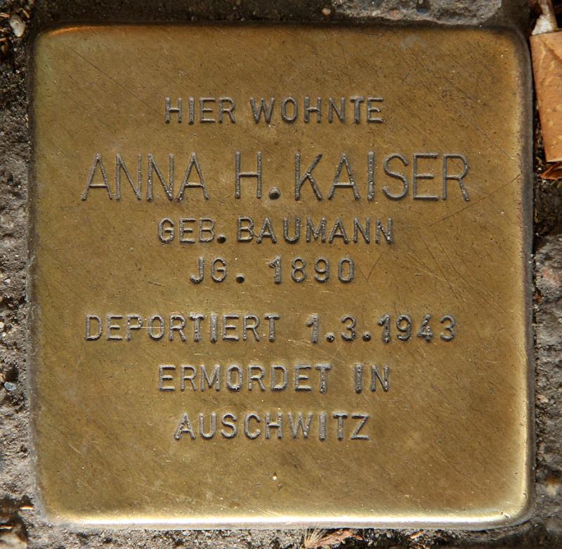 Stolperstein Anna H. Kaiser  © OTFW
