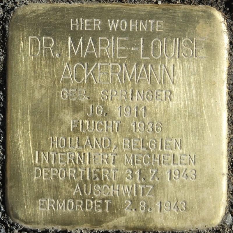 Stolperstein Dr. Marie-Louise Ackermann Bild: Stolpersteine-Initiative CW, Hupka