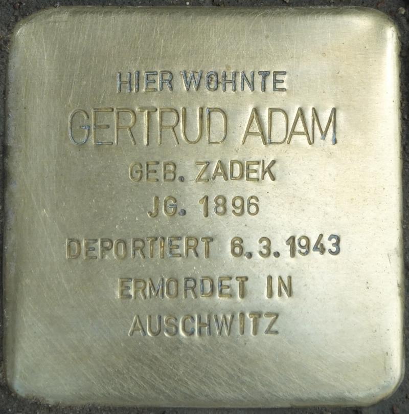 Stolperstein für Gertrud Adam; Foto: H.-J.Hupka