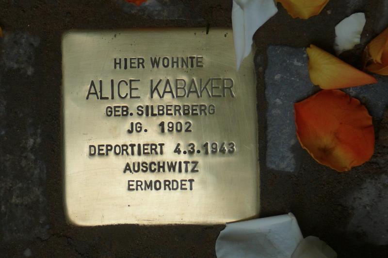 Stolperstein für Alice Kabaker Foto:Initiative Stolpersteine Charlottenburg-Wilmersdorf