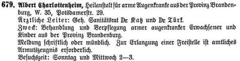 Albert Charlottenheim, Die Wohlfahrtseinrichtungen von Groß-Berlin, Berlin/Heidelberg 1910 S. 198 © Familienbesitz