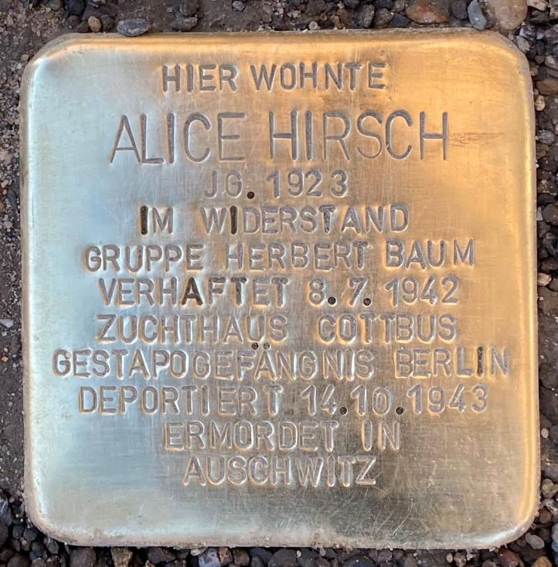 Stolperstein Alice Hirsch © Koordinierungsstelle Stolpersteine Berlin