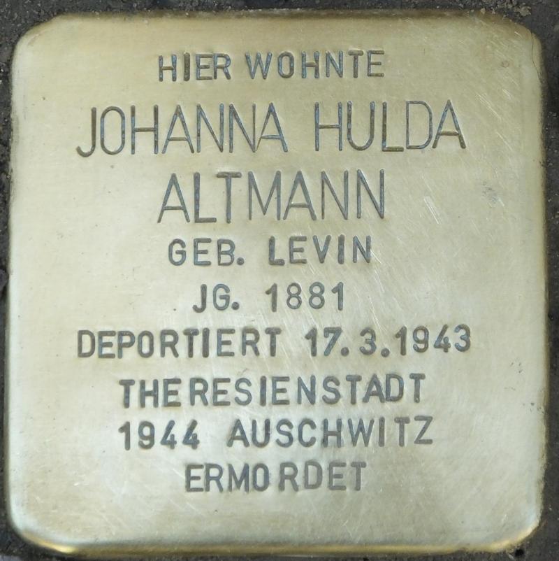 Stolperstein Johanna Hulda Altmann Bild: Stolpersteine-Initiative CW, Hupka