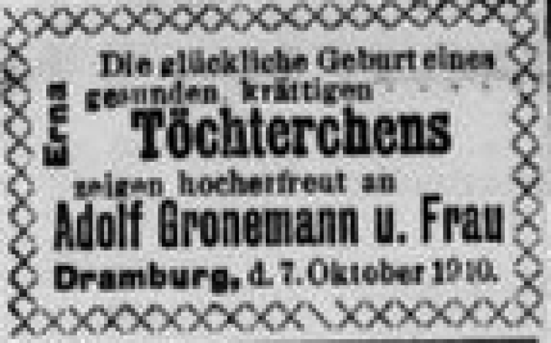 Die familiären Zusammenhänge von Erna Gronemann, Meta und Max Gronemann wurden ergänzt durch Angaben des Großneffen Hans Peter Lindemann, Norwegen.