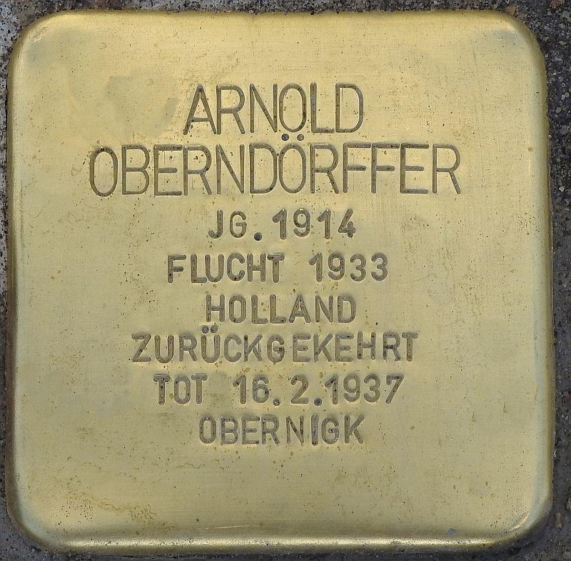 Stolperstein Arnold Oberndörffer © H. J. Hupka