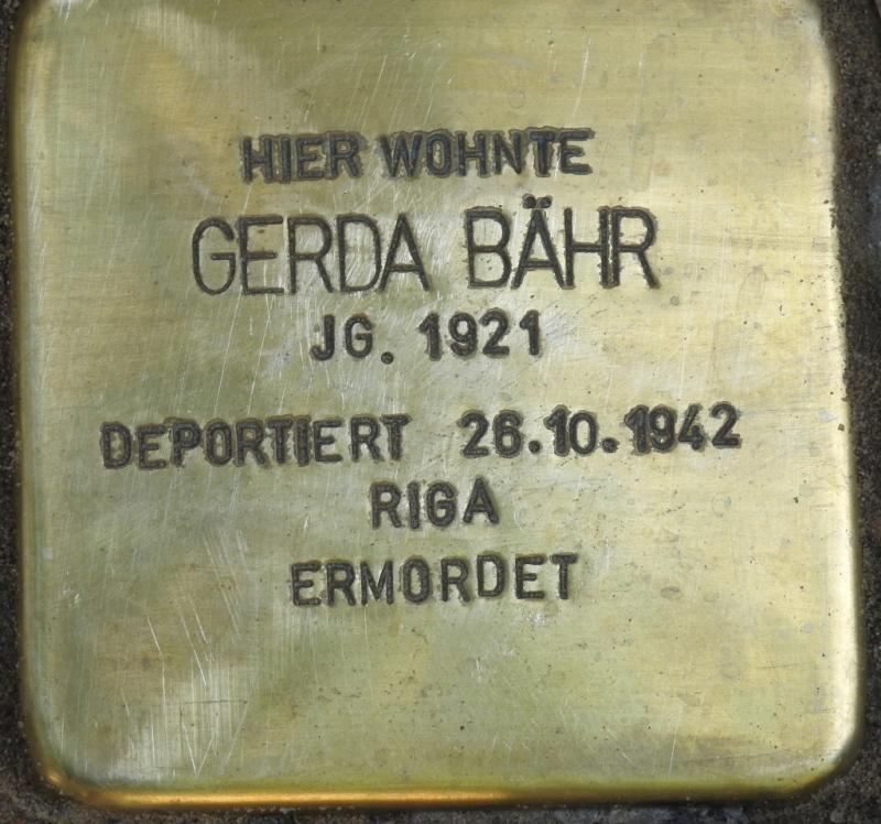 Stolperstein Gerda Bähr Bild: Stolpersteine-Initiative CW, Hupka