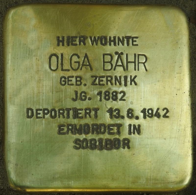 Stolperstein Olga Bähr Bild: Stolpersteine-Initiative CW, Hupka