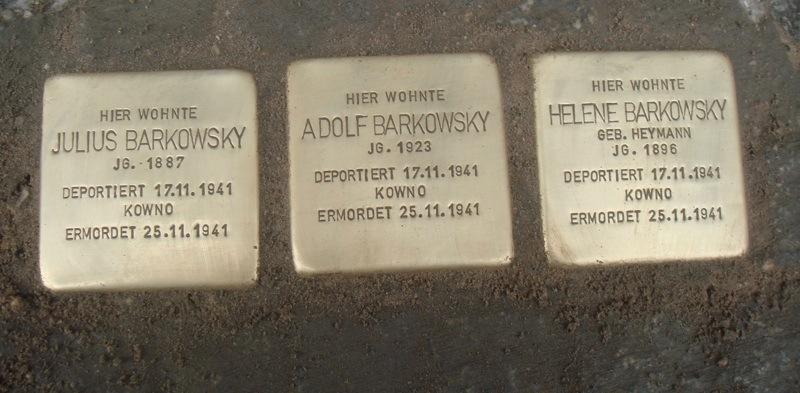 Stolpersteine für Julius, Adolf und Helene Barkowsky