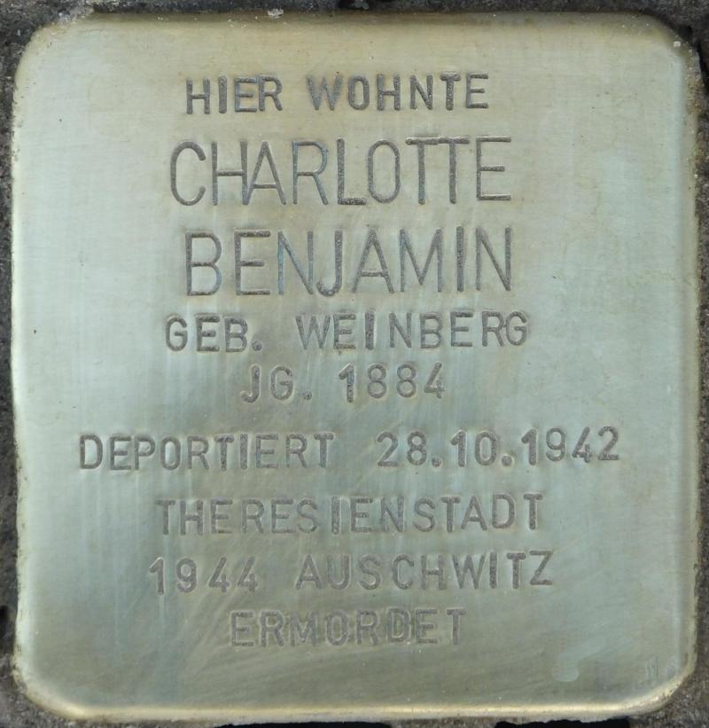 Stolperstein Charlotte Benjamin Bild: Stolpersteine-Initiative CW, Hupka
