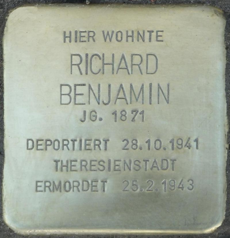 Stolperstein Richard Benjamin Bild: Stolpersteine-Initiative CW, Hupka