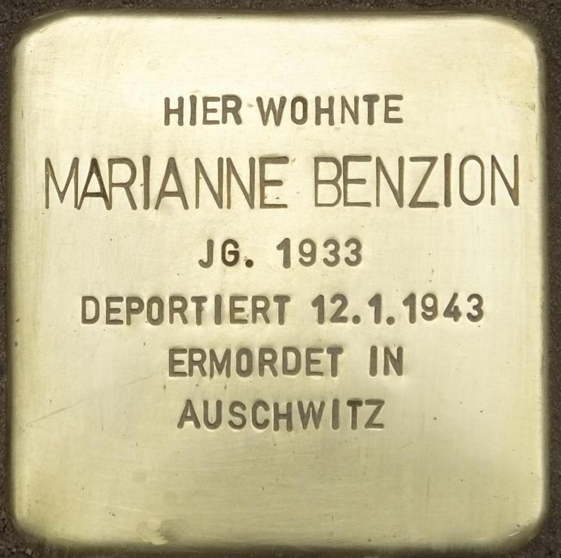 Stolperstein Marianne Benzion Bild: Stolpersteine-Initiative CW, H.-J. Hupka