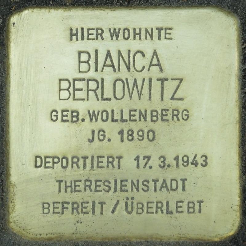 Stolperstein Bianca Berlowitz, Foto:H.-J. Hupka, 2014