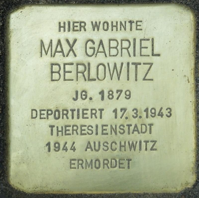 Stolperstein Max Gabriel Berlowitz, Foto:H.-J. Hupka, 2014