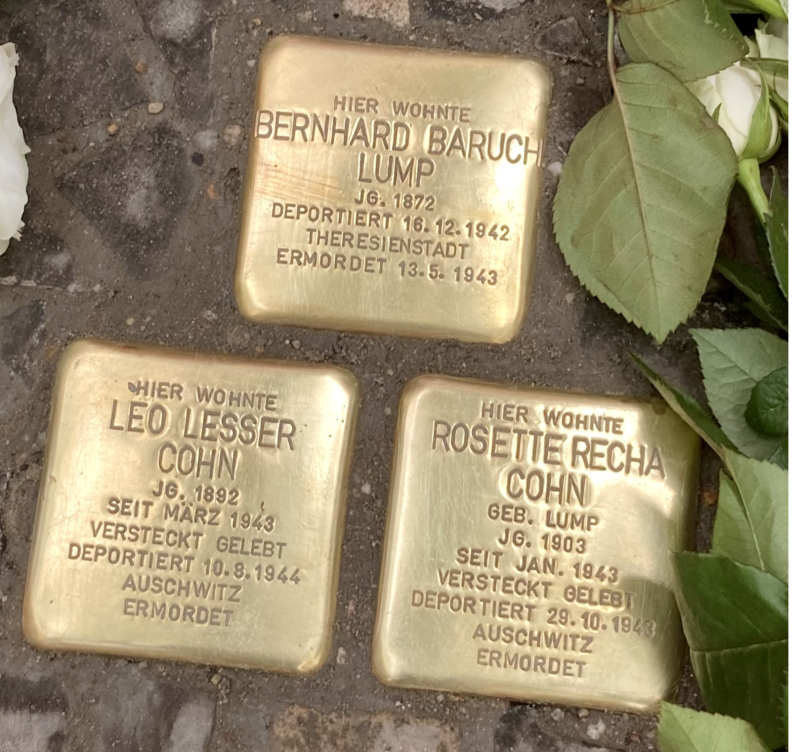 Stolpersteine für Bernhard Baruch Lump, Leo Lesser Cohn und Rosette Recha Cohn ©  Dr. Petra T. Fritsche