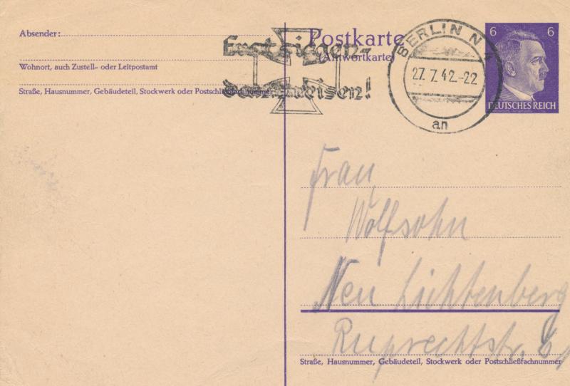 Letzte PostkartLetzte Postkarte von Henriette Wolfsohn vom 27.7.1942. Copyright: Eberhard Müller