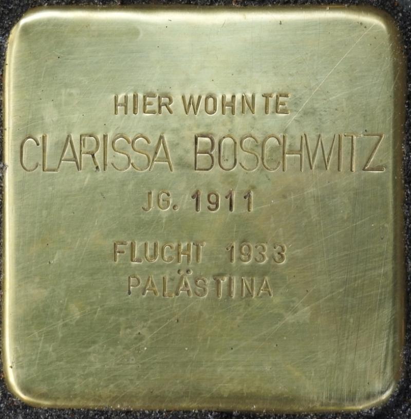 Stolperstein Clarissa Boschwitz Bild: Stolpersteine-Initiative CW, Hupka