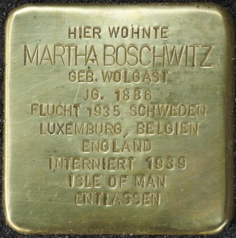 Stolperstein Martha Boschwitz Bild: Stolpersteine-Initiative CW, Hupka