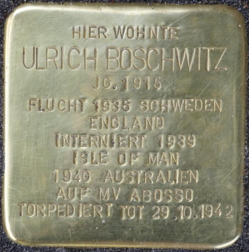 Stolperstein Ulrich Boschwitz Bild: Stolpersteine-Initiative CW, Hupka