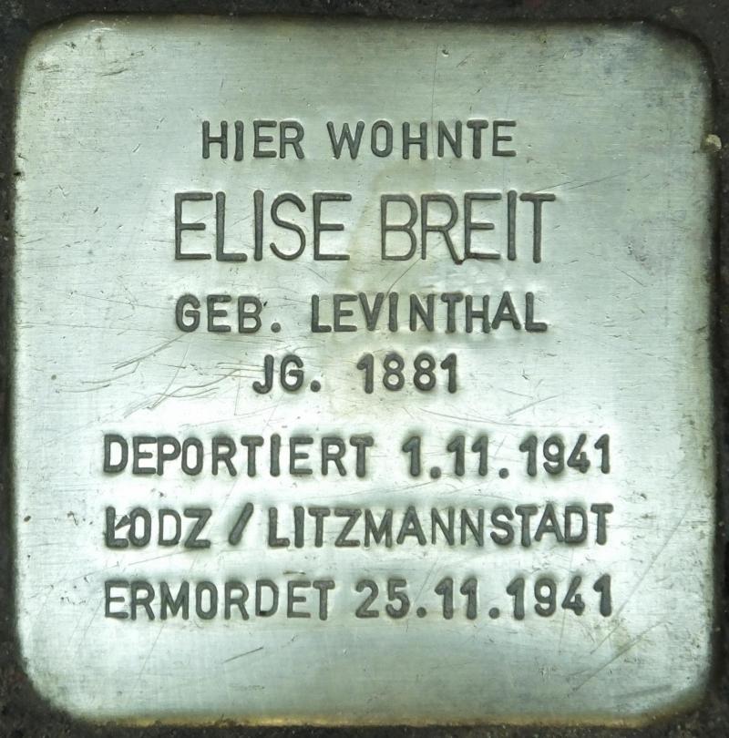 Stolperstein Elise Breit Bild: Stolpersteine-Initiative, H.-J. Hupka