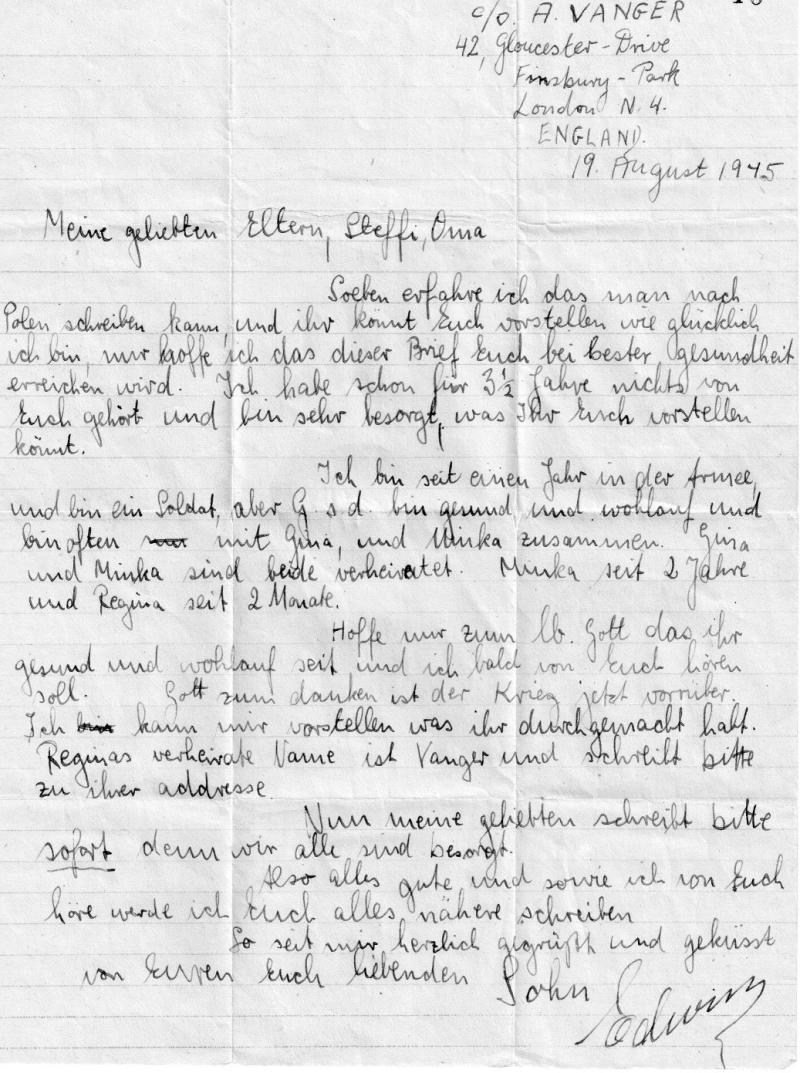 Brief Edwins an Eltern