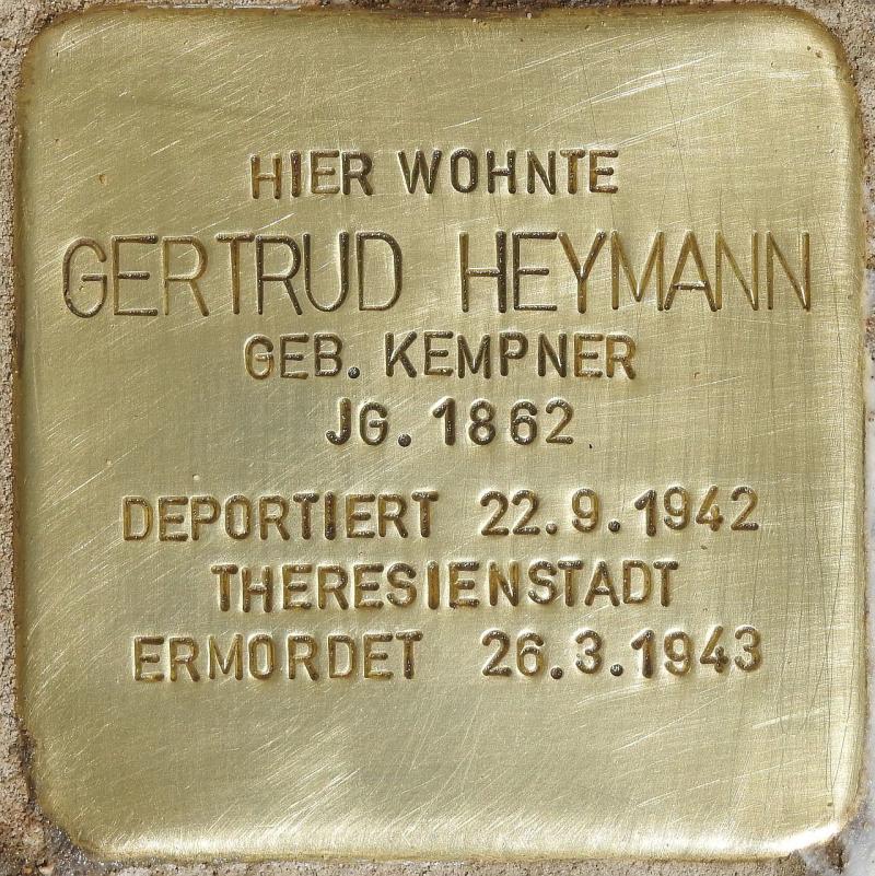 Stolperstein Gertrud Heymann, Bild: Stolpersteine-Initiative CW, Hupka
