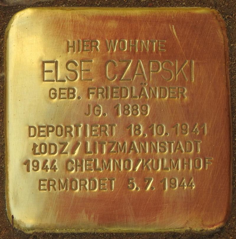 Stolperstein Else Czapski, Bild: Stolpersteine-Initiative CW, Hupka