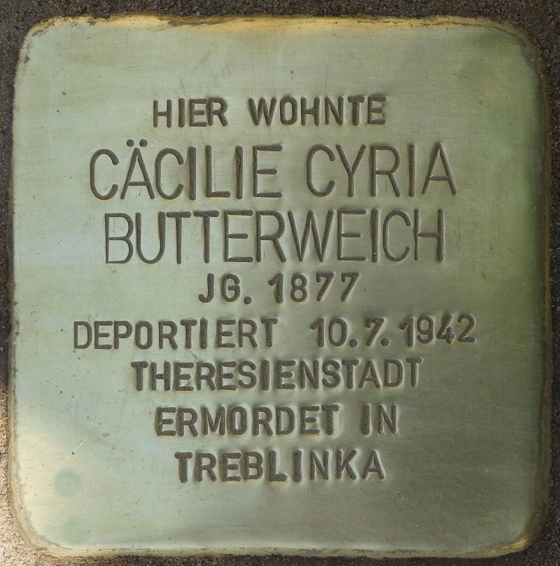 Stolperstein Cäcilie Cyria Butterweich, Bild: Stolpersteine-Initiative CW, Hupka