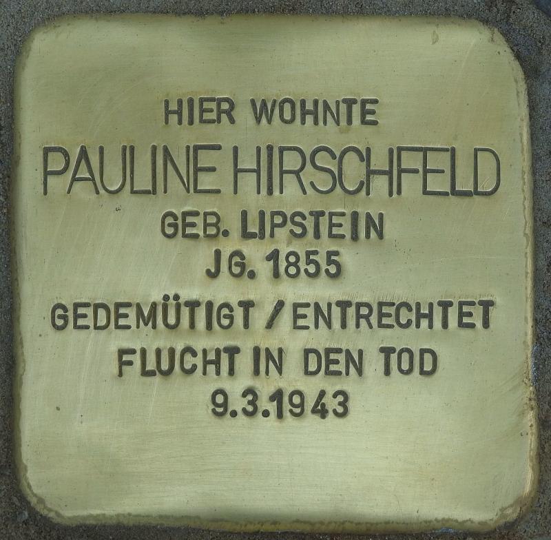 Stolperstein Pauline Hirschfeld, Bild: Stolpersteine-Initiative CW, Hupka