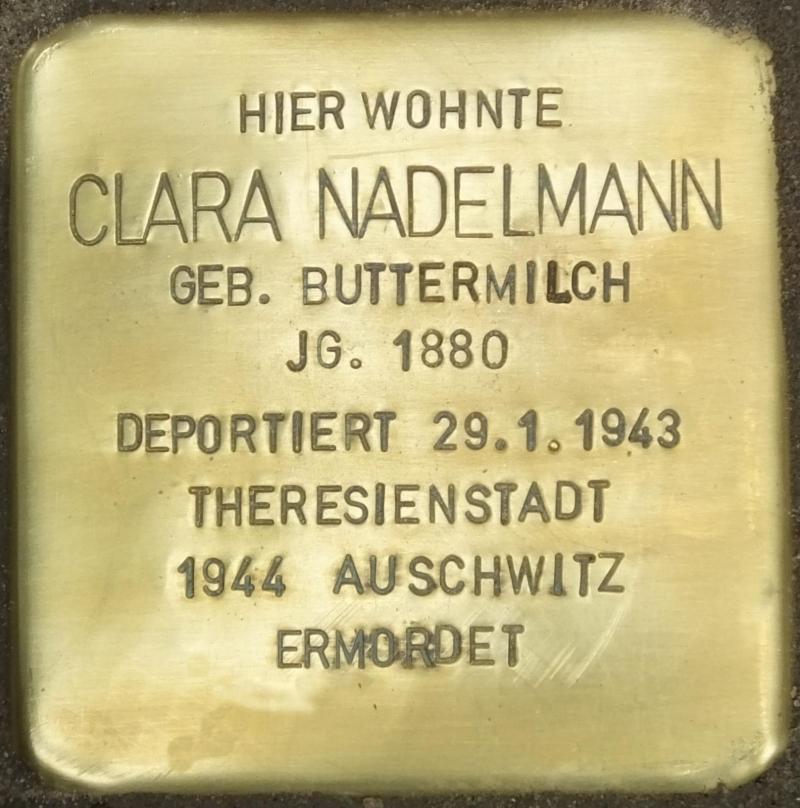 Stolperstein für Clara Nadelmann Foto: Stolpersteine-Initiative Charlottenburg-Wilmersdorf, Hupka