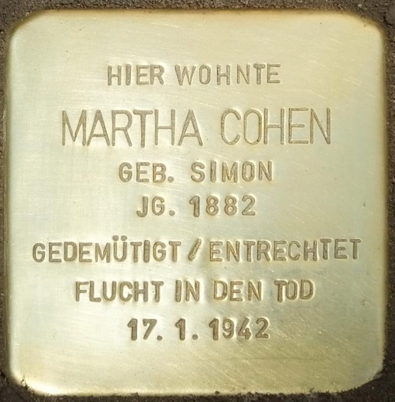 Stolperstein für Martha Cohen; Foto: H.-J.Hupka, 2014