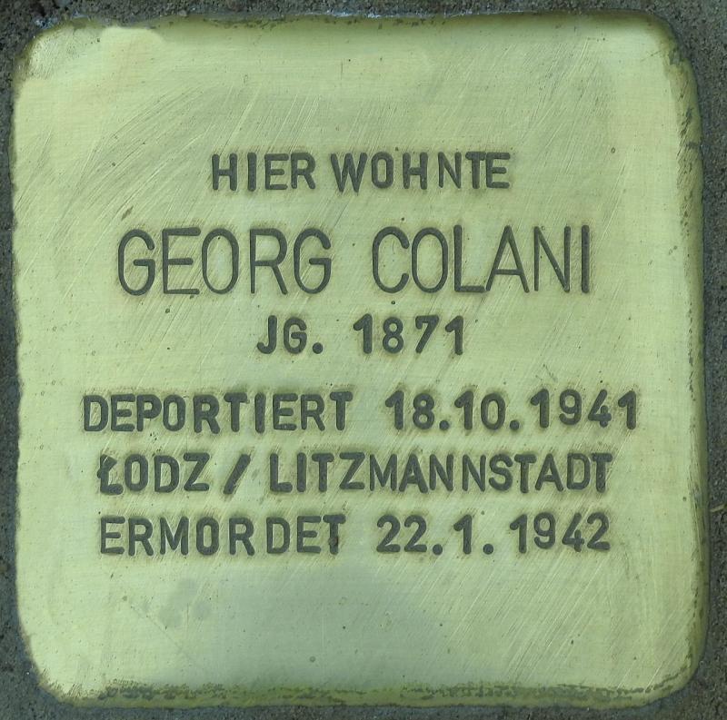 Stolperstein Georg Colani Bild: Stolperstein-Initiative CW, Hupka