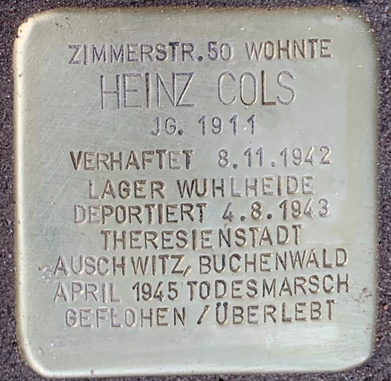 Stolperstein Heinz Cols © Hans-Wilhelm Saure