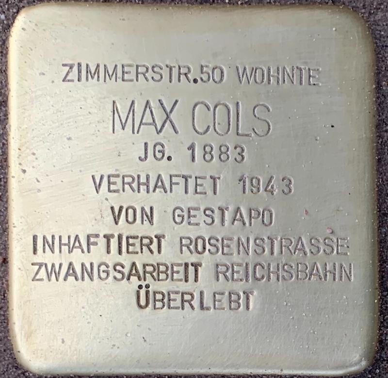 Stolperstein Max Cols © Hans-Wilhelm Saure