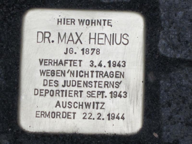 Stolperstein für Dr. Max Henius. Copyright: MTS