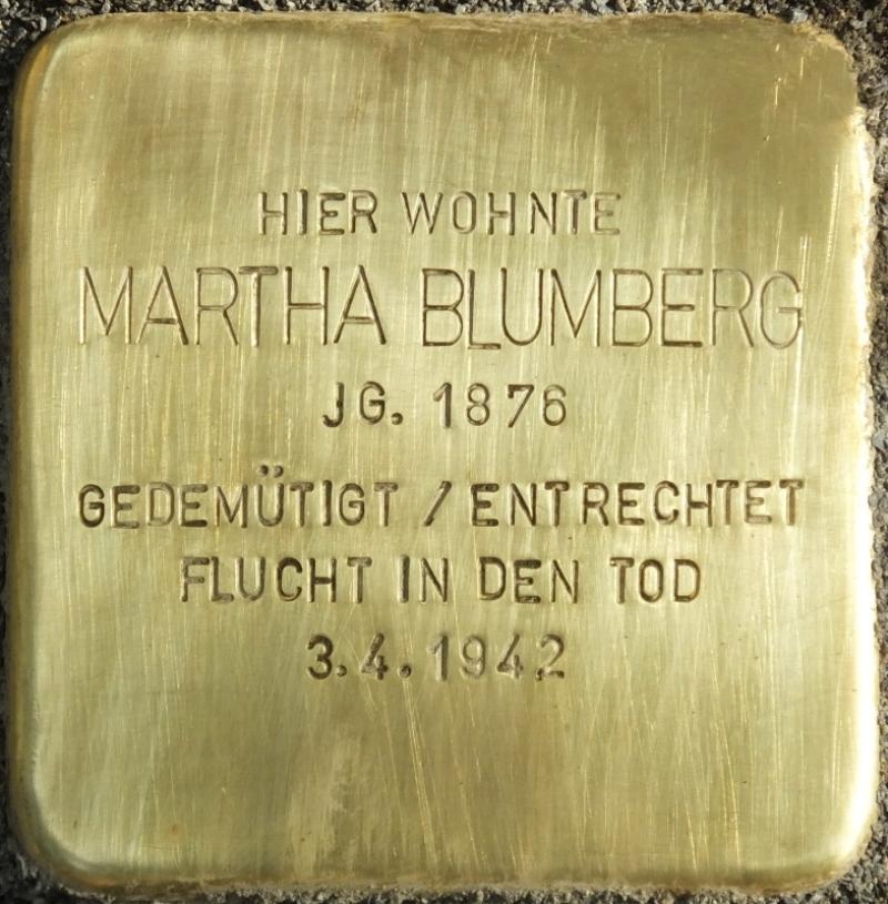 Stolperstein Martha Blumberg Bild: Stolpersteine-Initiative CW, Hupka