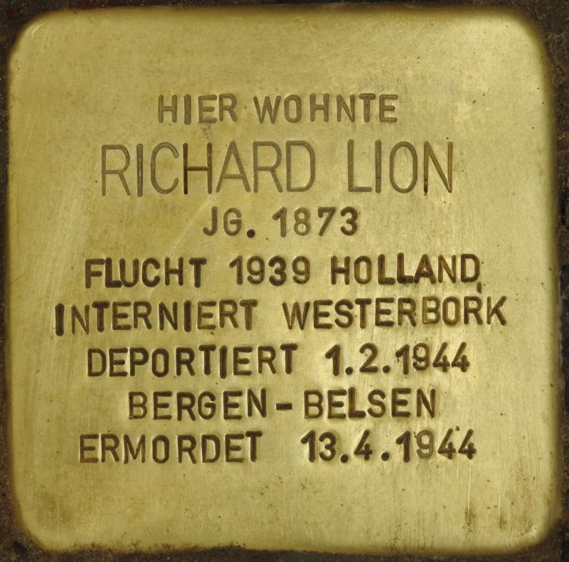 Stolperstein Richard Lion, Bild: Stolpersteine-Initiative CW, Hupka