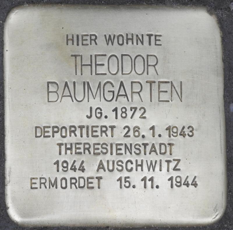 Stolperstein Theodor Baumgarten, Foto: Stolpersteine-Initiative Charlottenburg-Wilmdersdorf