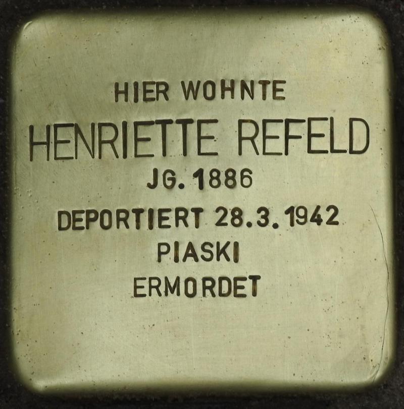 Stolperstein für Henriette Refeld; Bild: Stolpersteine-Initiative CW, Hupka