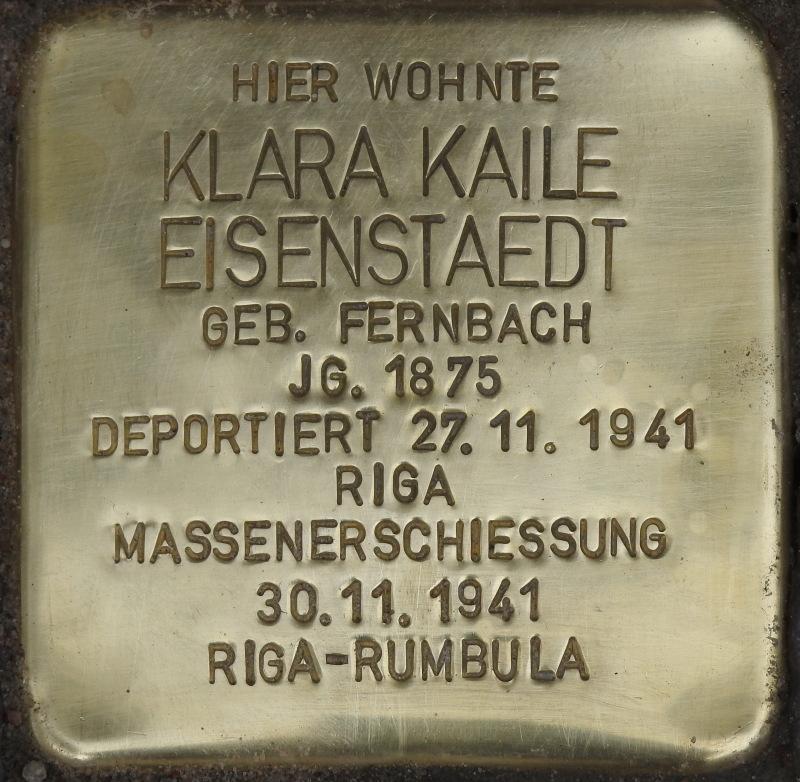 Stolperstein Klara Eisenstaedt Bild: Stolperstein-Initiative Charlottenburg-Wilmersdorf/ Hr. Hupka