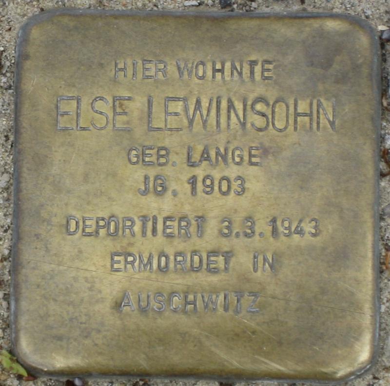 Stolperstein für Else Lewinsohn.
