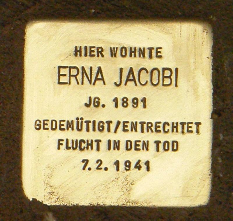 Stolperstein für Erna Jacobi. Foto: Koordinierungsstelle Stolpersteine Berlin